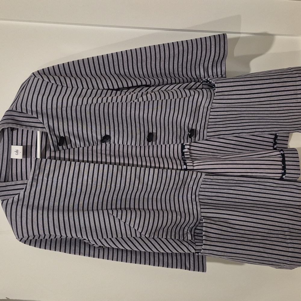 Cabi Mock Neck Stripe Coat Cotton Blend 3 quarter sleeve - Picture 9 of 9